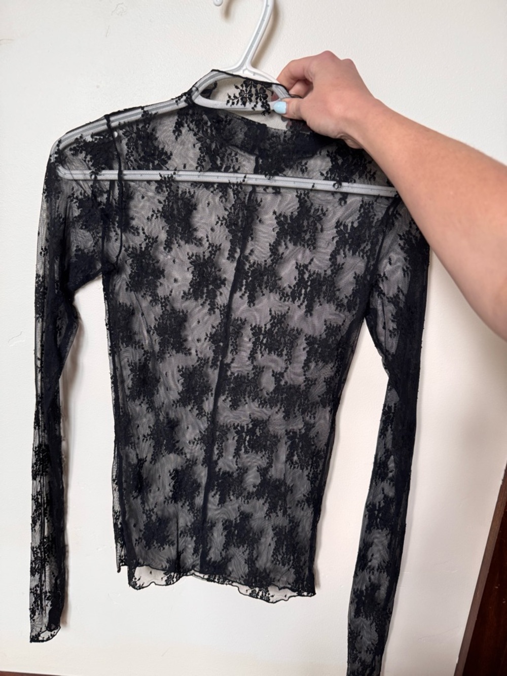 Free People Black Sheer Lace Long-Sleeve Top